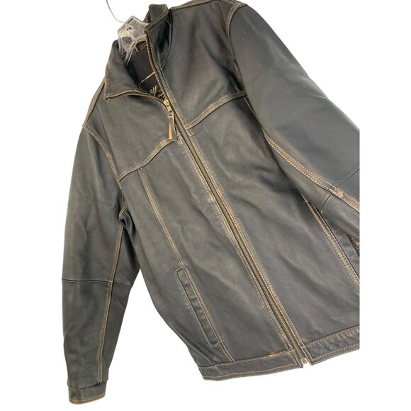 Tommy Bahama Mens Black Leather Jacket Small S Full Zip EUC RFF10661 - Picture 1 of 12